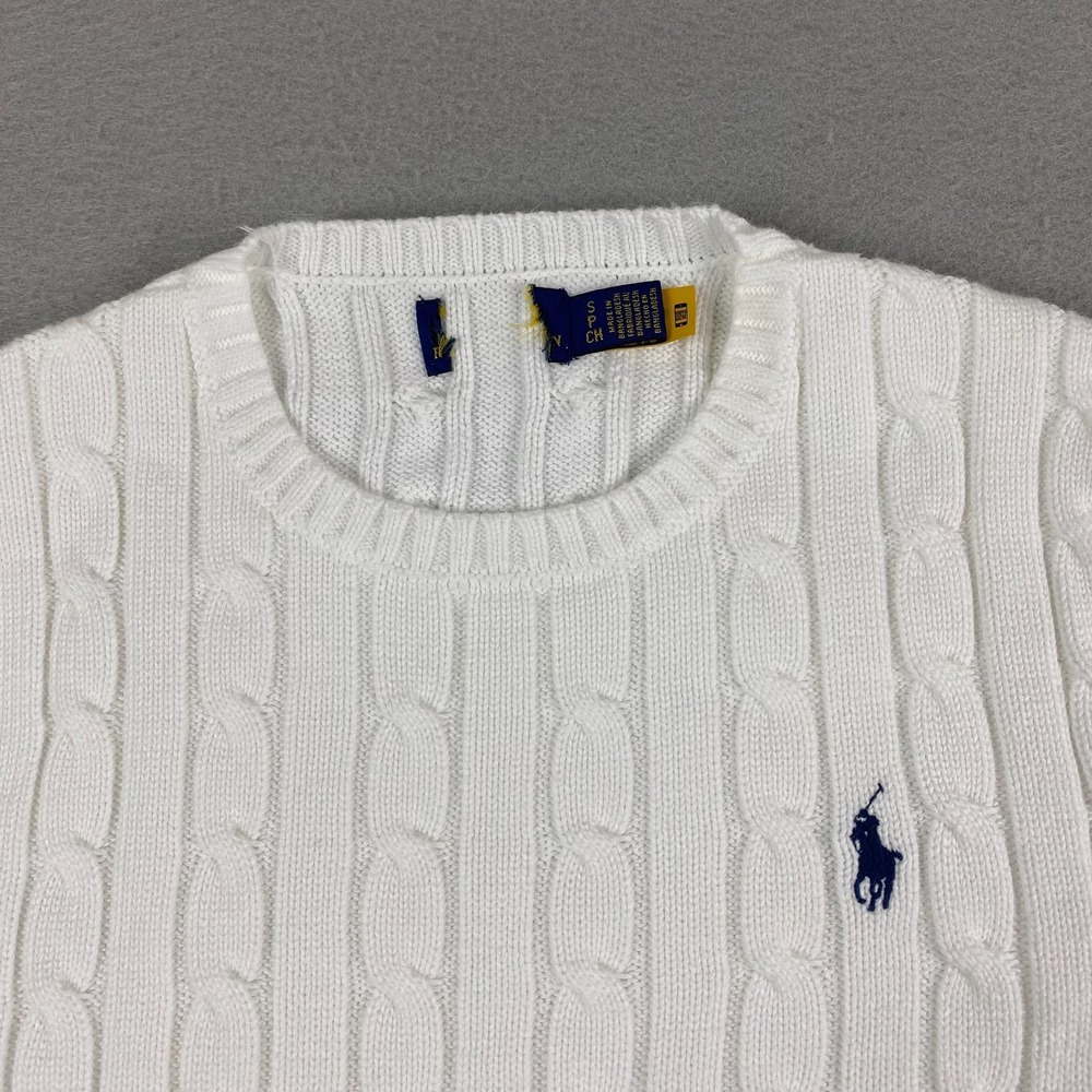 Polo Ralph Lauren Womens Cable Knit Long Sleeve Sweater White Small Preppy pony - Picture 2 of 16